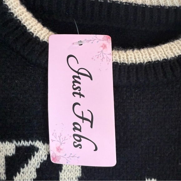 JustFab Black and Cream Knit Sweater Size: M teddy bear sweater - Picture 7 of 11